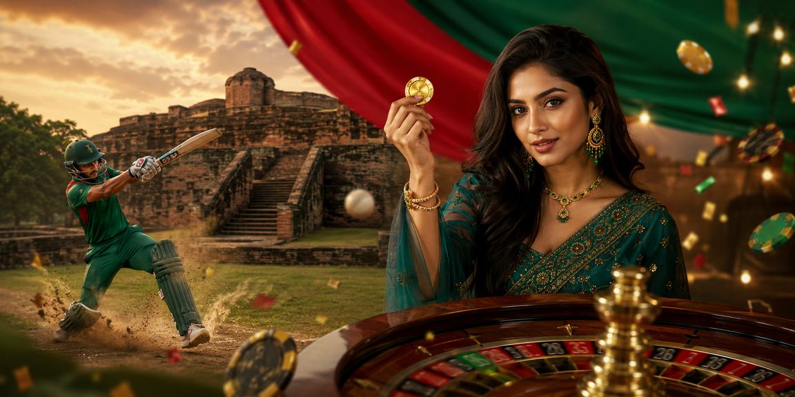 বগুড়ায় লাল-সবুজ পতাকার পটভূমিতে ক্রিকেট বেটিং উপভোগ করছেন দর্শক