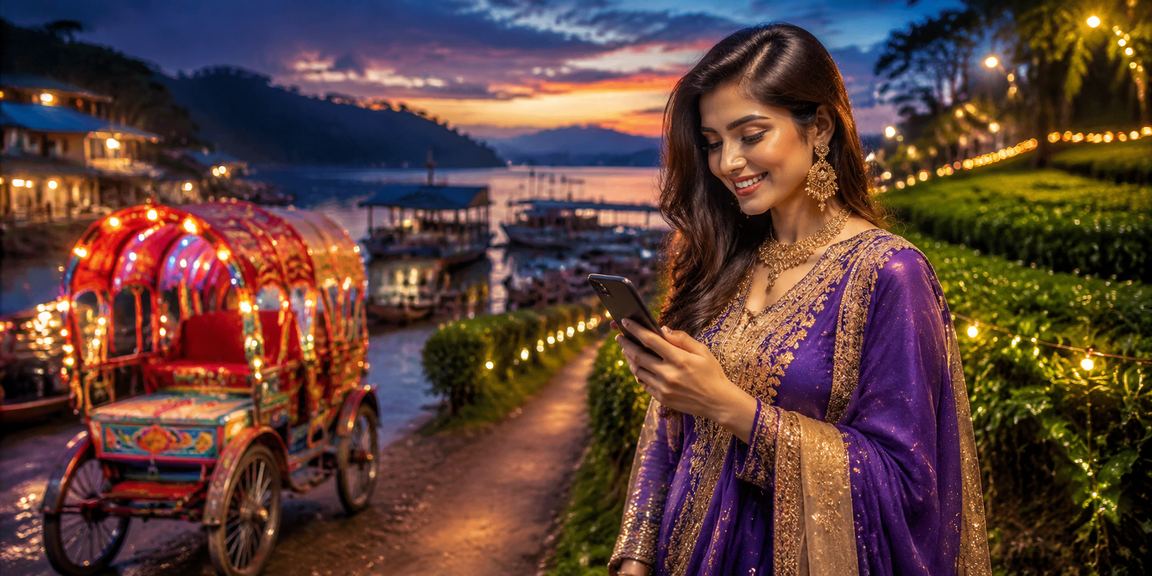 A scene of someone playing bet88 casino on mobile during the Eid festival in Dhaka